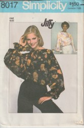 8017 SIMPLICITY 1977 JIFFY PULLOVER DOLMAN SLEEVE TOP PATTERN 8-16 UNCUT